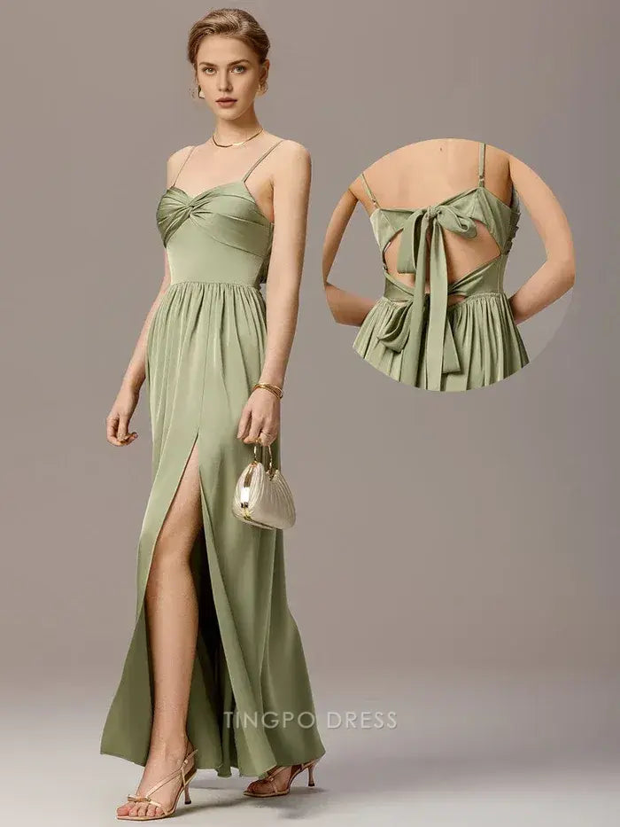 Elegant Spaghetti Strap Sweetheart Neckline Maxi Dress with Side Slit and Back Bow Detail Prom Dress